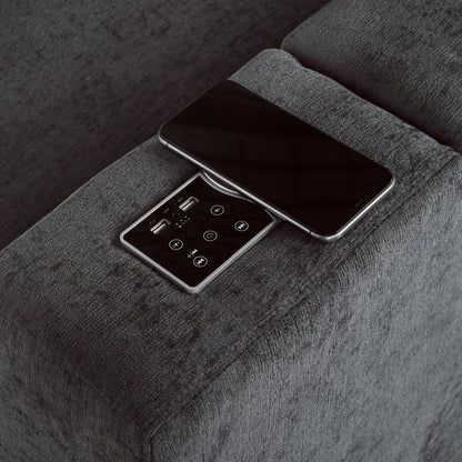 Canapé sectionnel moderne 4 places, rembourré et modulaire, avec haut-parleurs Bluetooth, chargement sans fil et ports USB