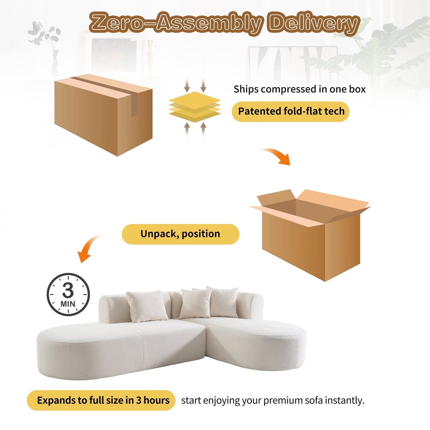 Canapé sectionnel incurvé moderne 4 places avec 4 coussins moelleux pour salon et chambre à coucher