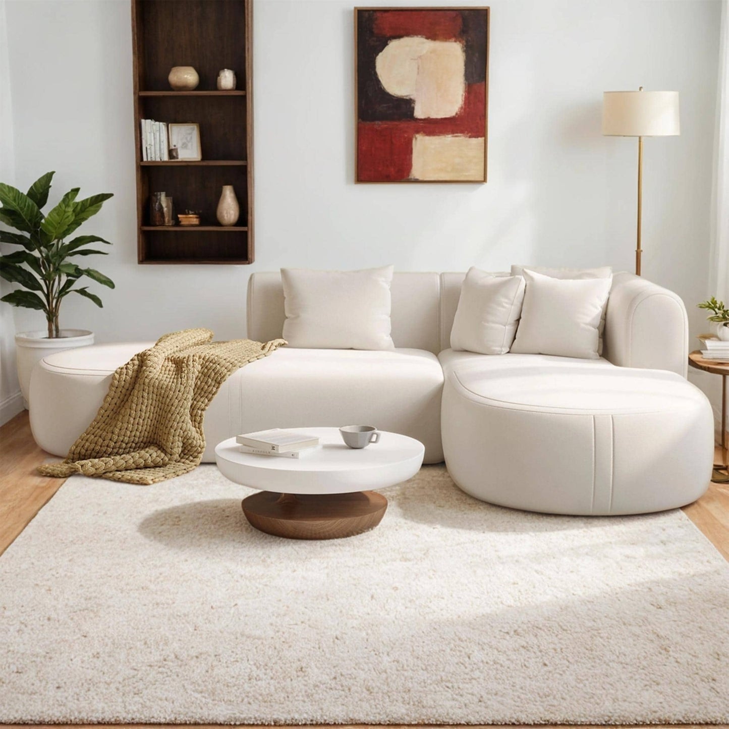 Canapé sectionnel incurvé moderne 4 places avec 4 coussins moelleux pour salon et chambre à coucher