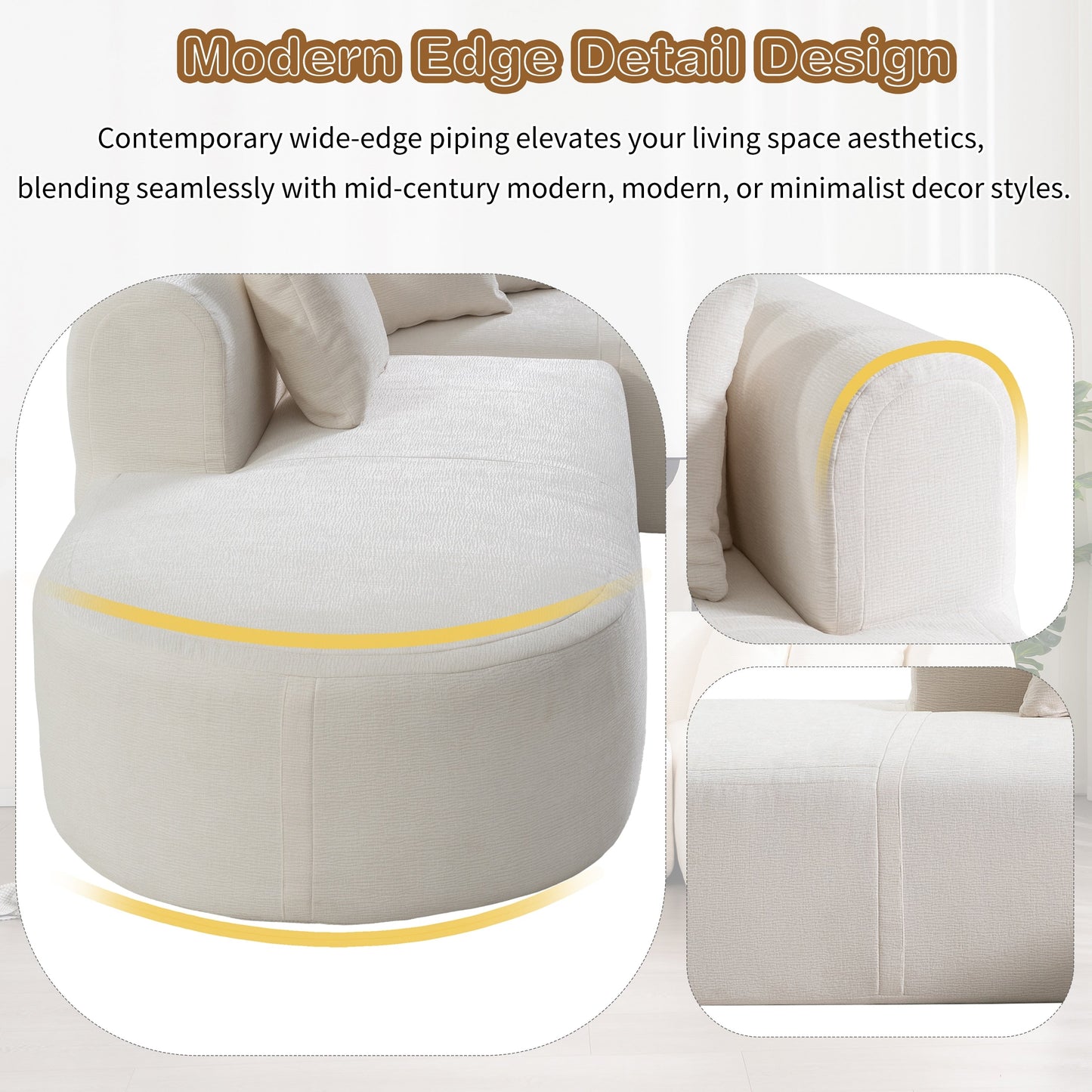 Canapé sectionnel incurvé moderne 4 places avec 4 coussins moelleux pour salon et chambre à coucher