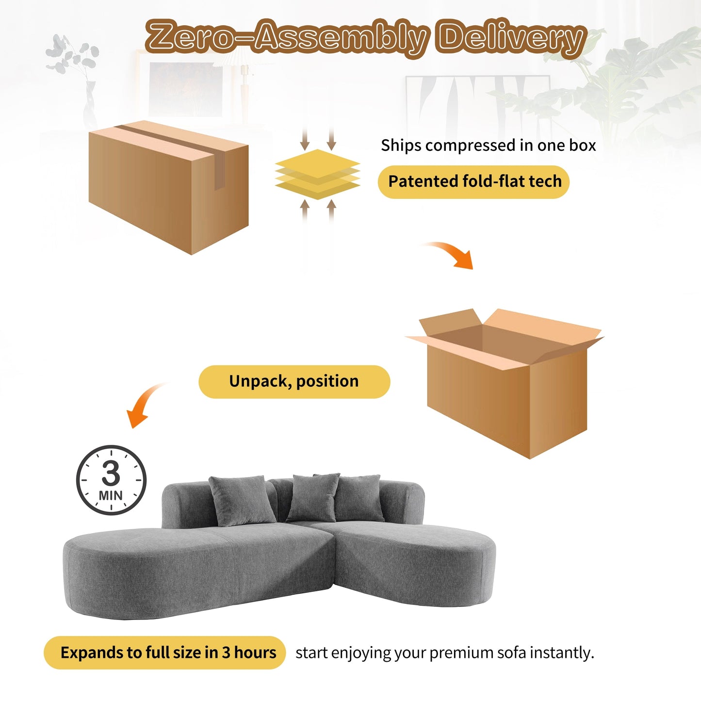 Canapé sectionnel incurvé moderne 4 places avec 4 coussins moelleux pour salon et chambre à coucher