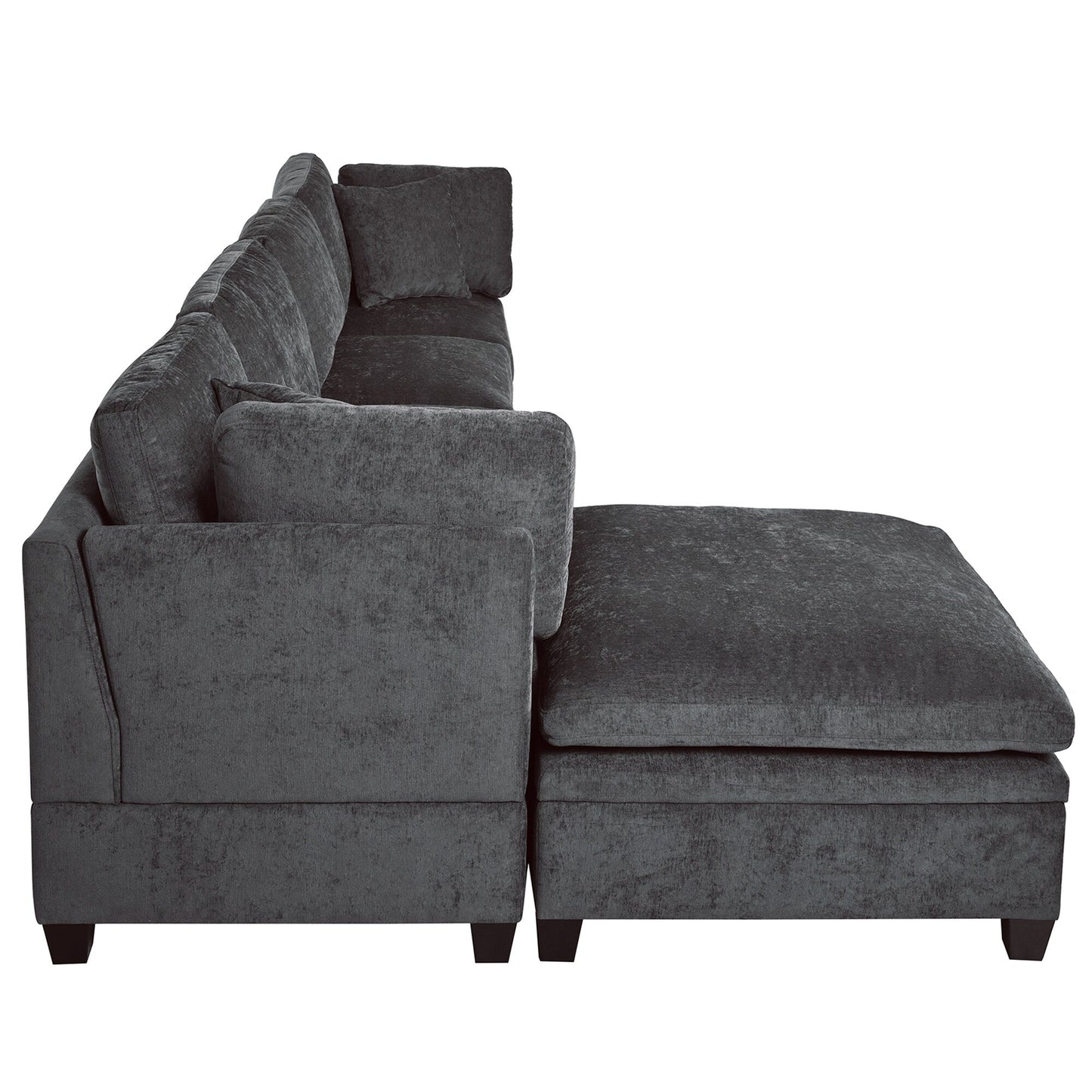 Canapé sectionnel moderne 5 places en U avec pouf de rangement et porte-gobelets dissimulés pour salon d'appartement