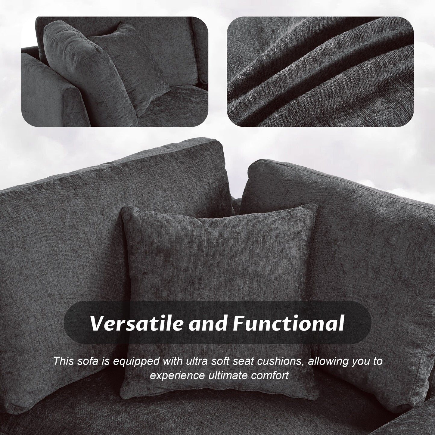 Canapé sectionnel moderne 5 places en U avec pouf de rangement et porte-gobelets dissimulés pour salon d'appartement