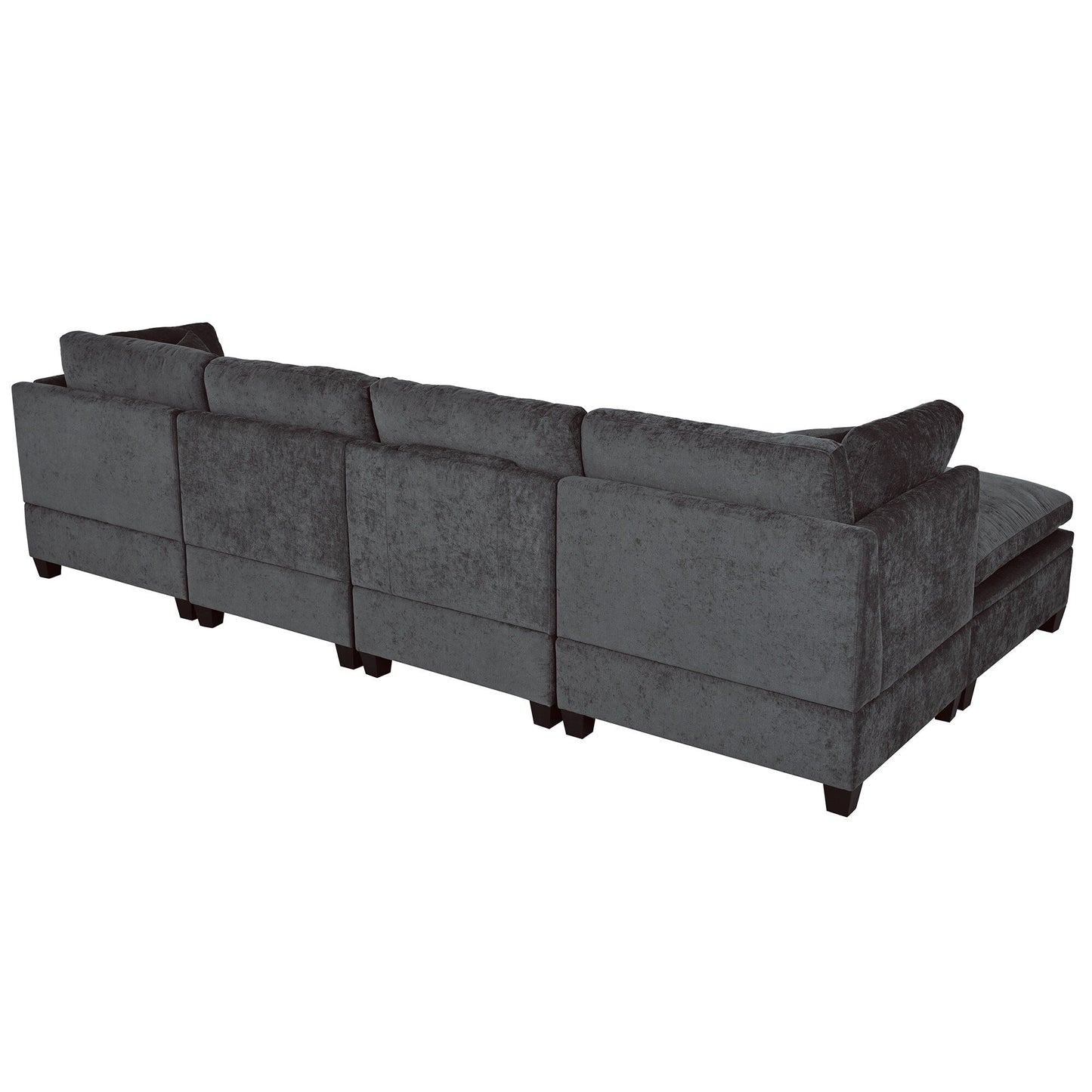 Canapé sectionnel moderne 5 places en U avec pouf de rangement et porte-gobelets dissimulés pour salon d'appartement