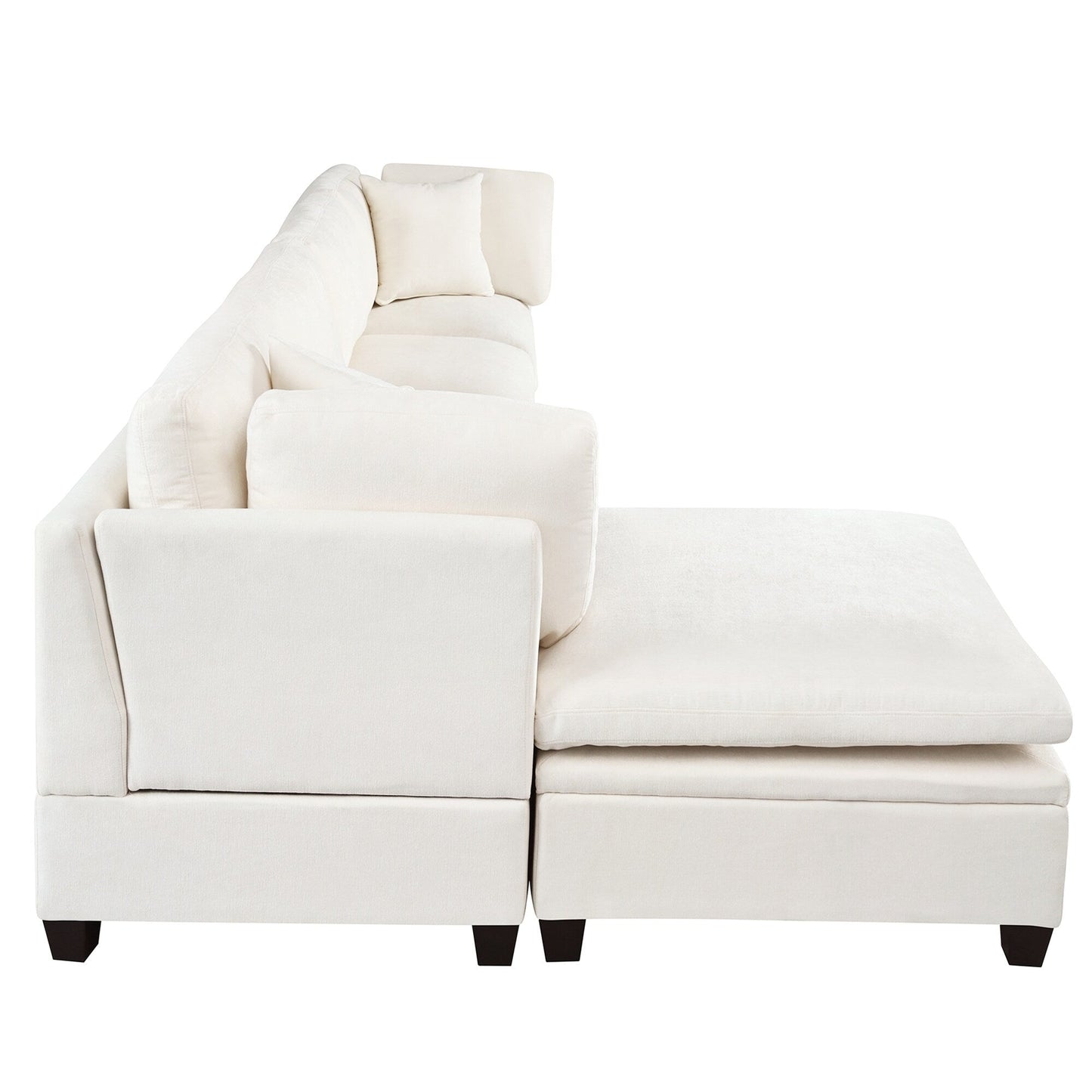 Canapé sectionnel moderne 5 places en U avec pouf de rangement et porte-gobelets dissimulés pour salon d'appartement