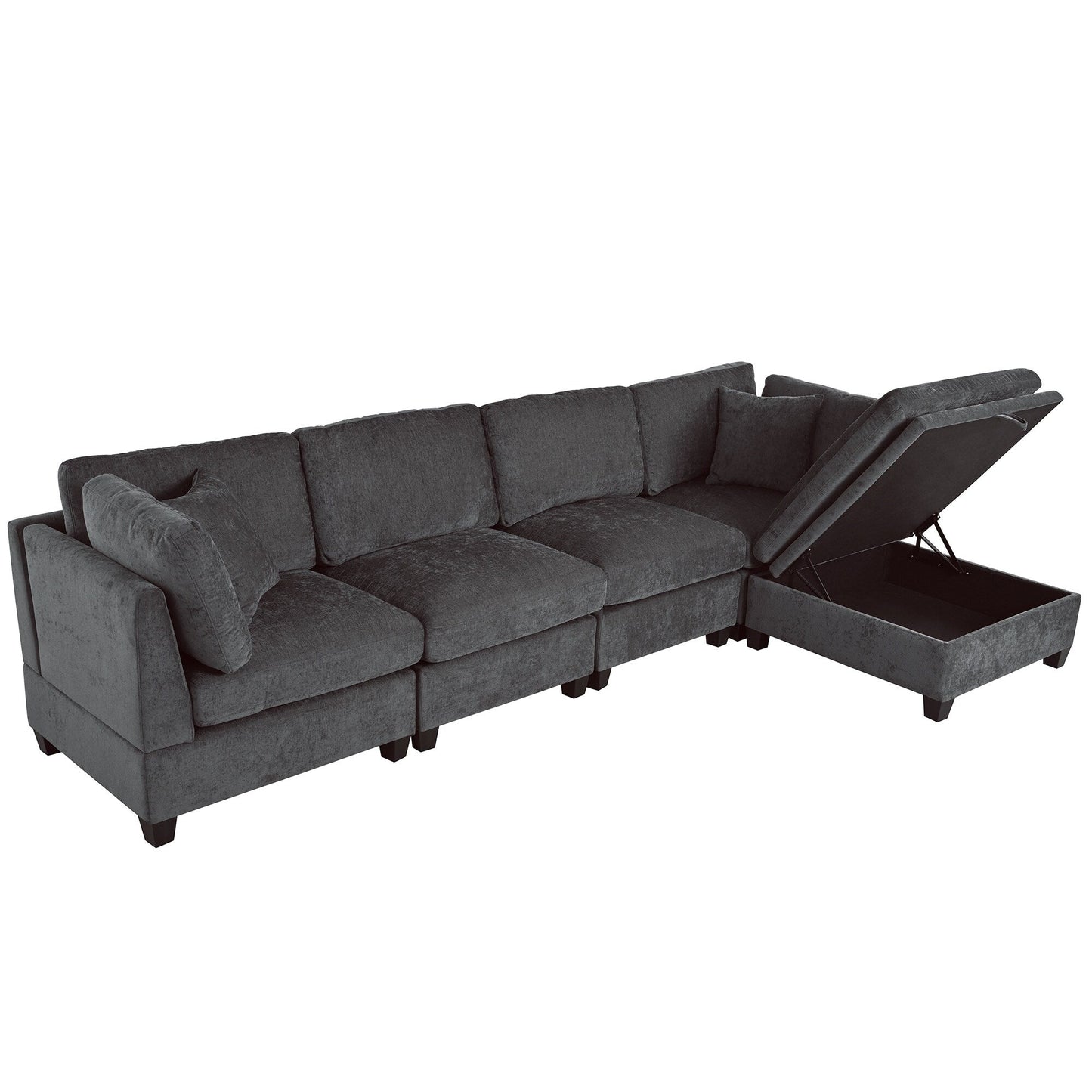 Canapé sectionnel moderne 5 places en U avec pouf de rangement et porte-gobelets dissimulés pour salon d'appartement