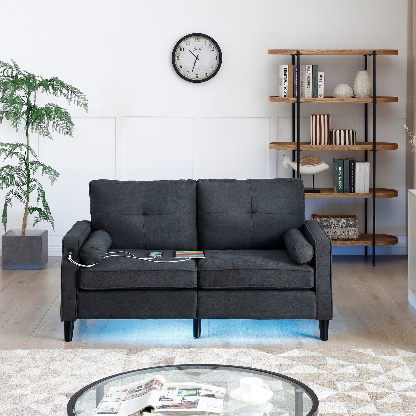 Canapé causeuse moderne en lin 57,87 avec lumières LED et 2 ports USB pour le salon