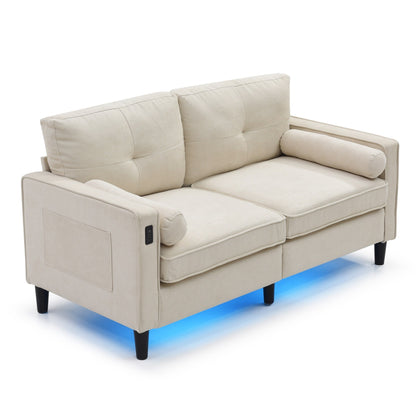 Canapé causeuse moderne en lin 57,87 avec lumières LED et 2 ports USB pour le salon