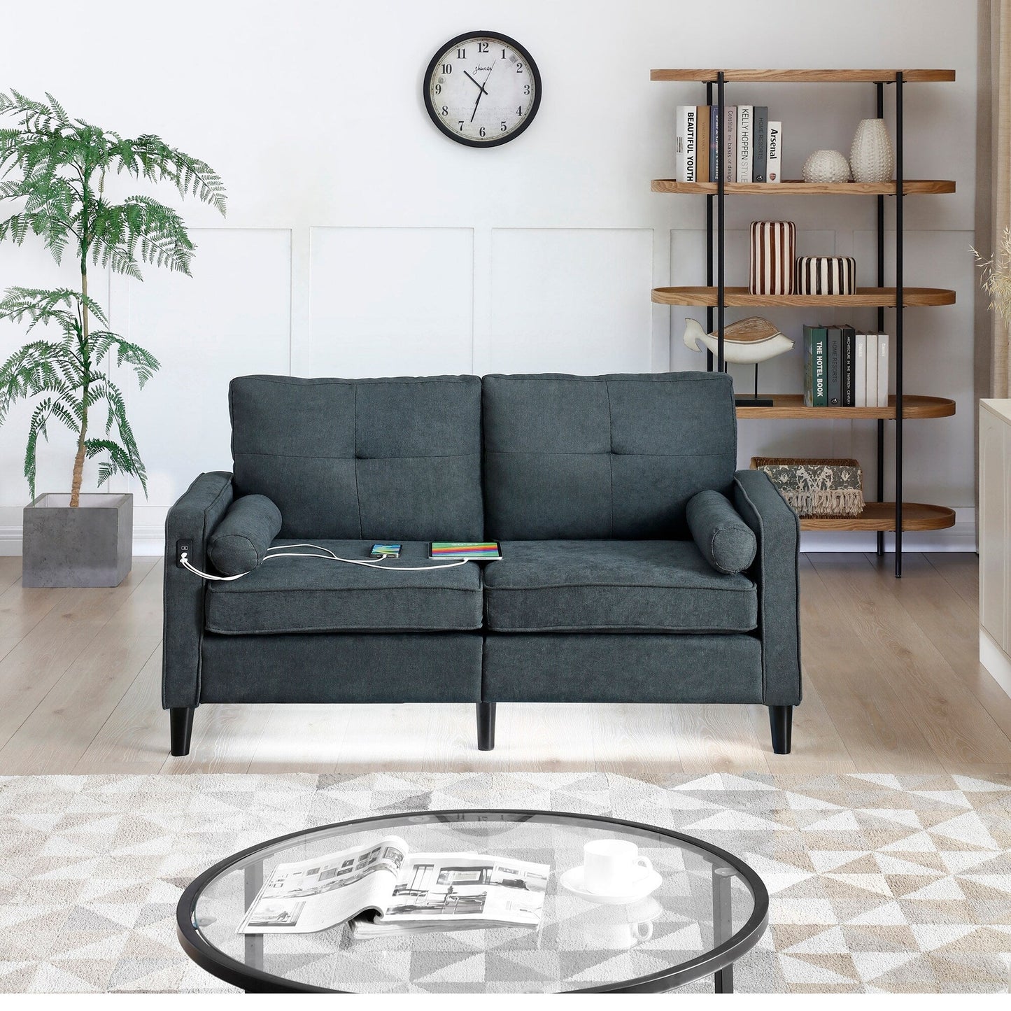 Canapé causeuse moderne en lin 57,87 avec lumières LED et 2 ports USB pour le salon