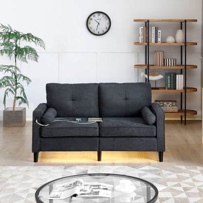 Canapé causeuse moderne en lin 57,87 avec lumières LED et 2 ports USB pour le salon