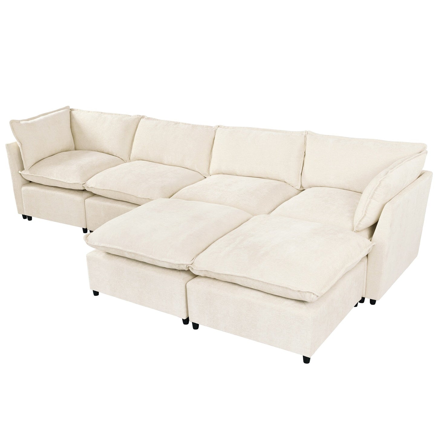 Canapé sectionnel modulaire moderne en U 6 pièces avec poufs amovibles et cadre en bois