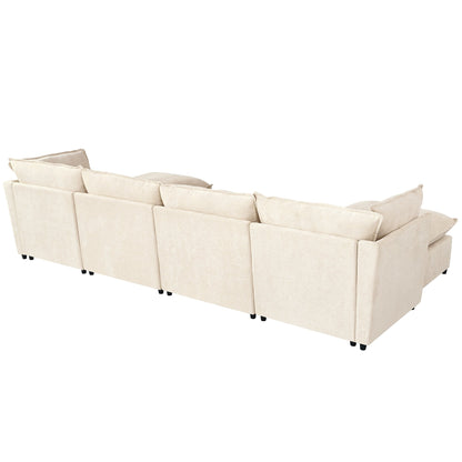 Canapé sectionnel modulaire moderne en U 6 pièces avec poufs amovibles et cadre en bois