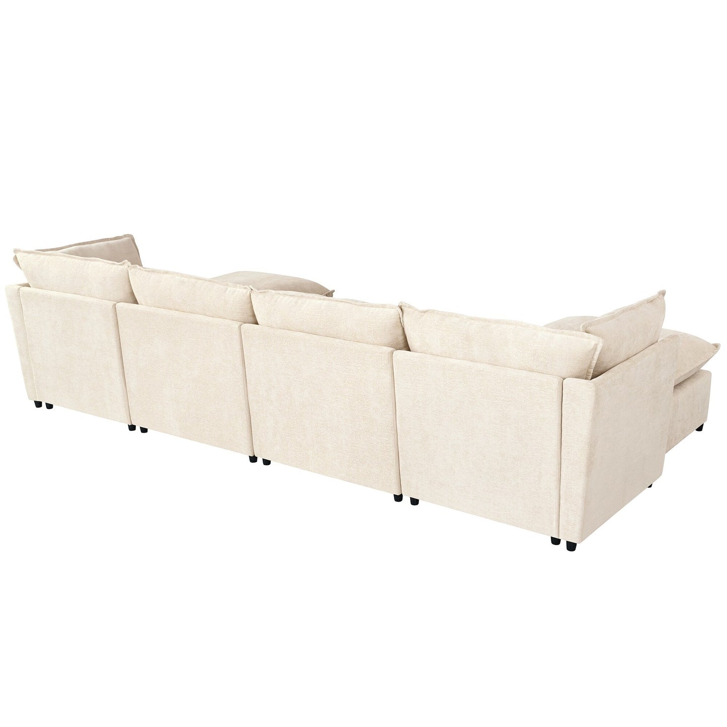 Canapé sectionnel modulaire moderne en U 6 pièces avec poufs amovibles et cadre en bois