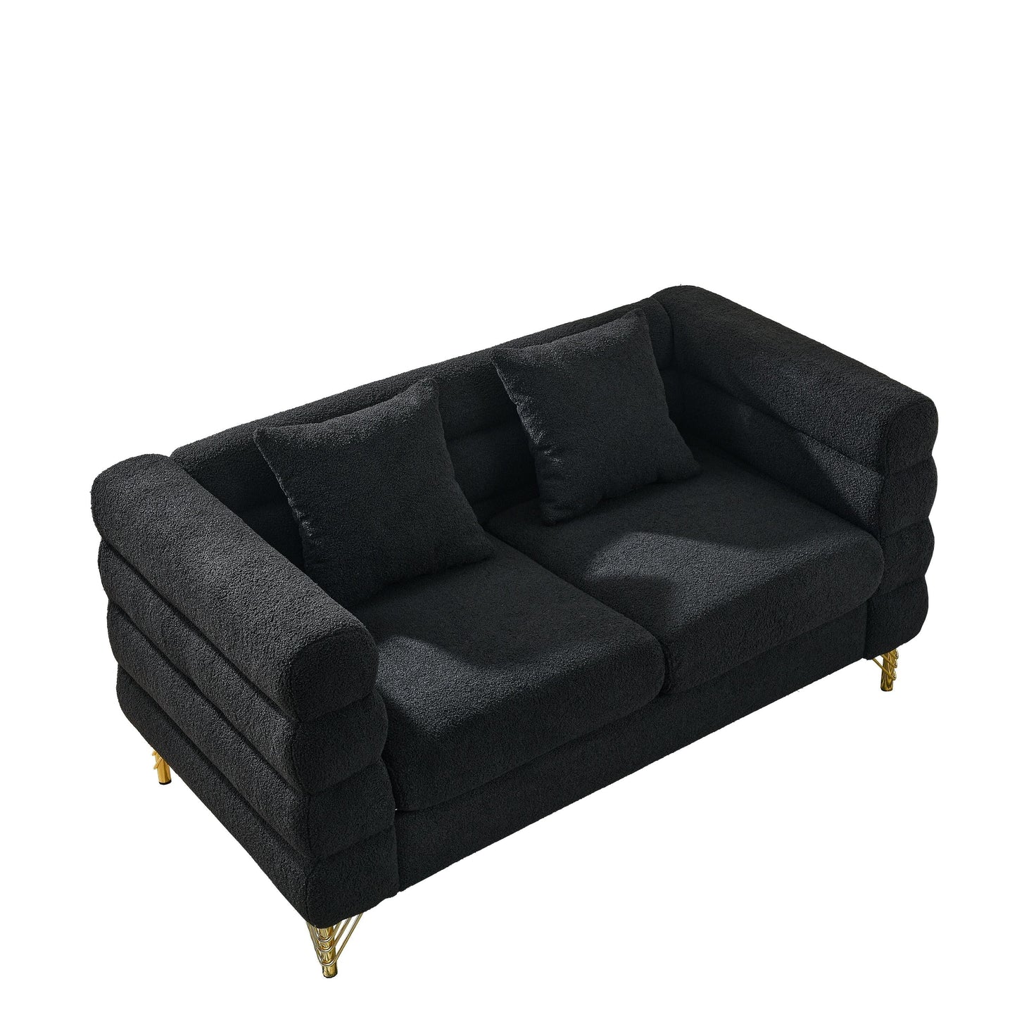 Canapé sectionnel moderne de 60 places à assise profonde - Tissu Teddy confortable avec deux oreillers pour la détente