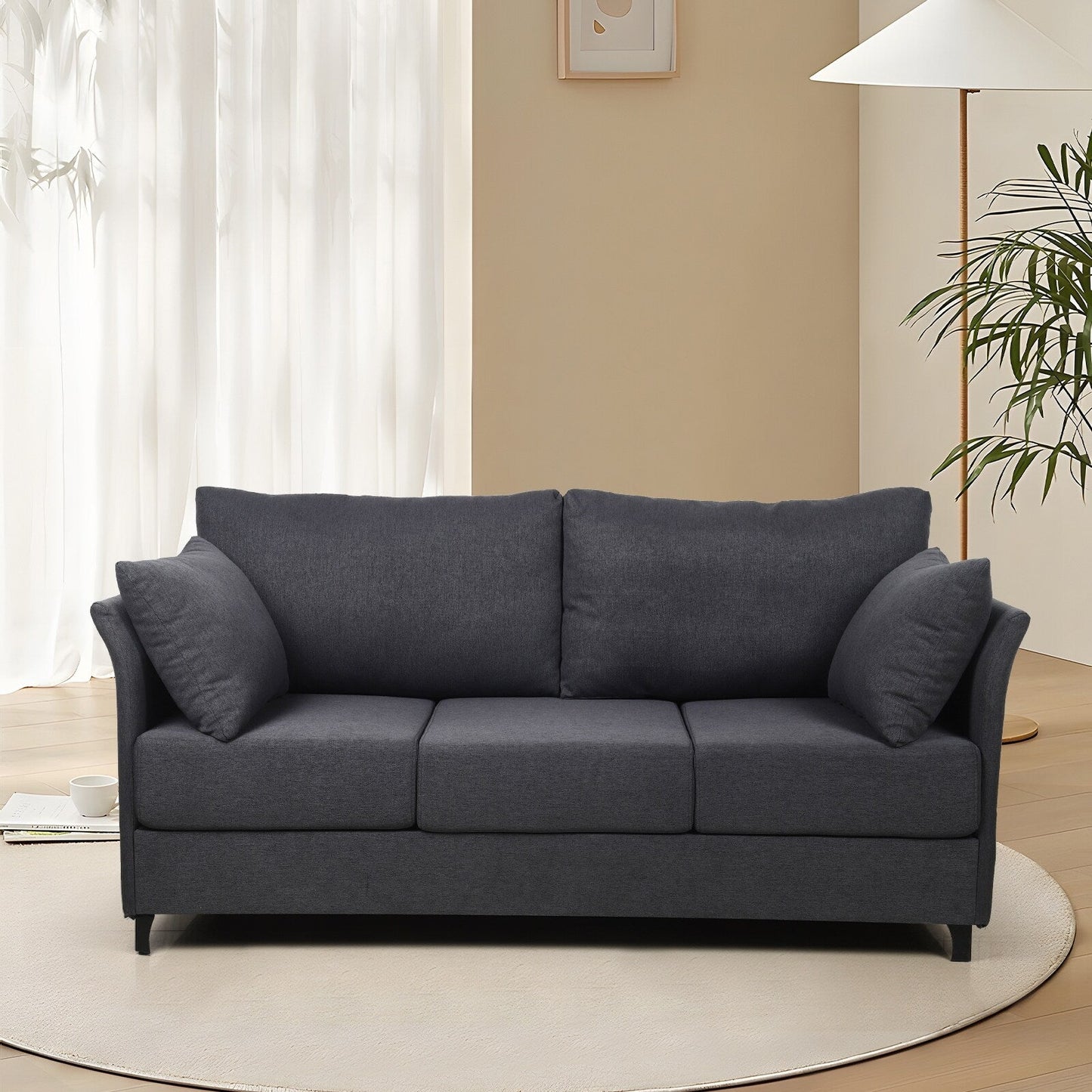 Canapé 3 places moderne en lin 65,55 $ avec structure en métal et coussins pour le salon