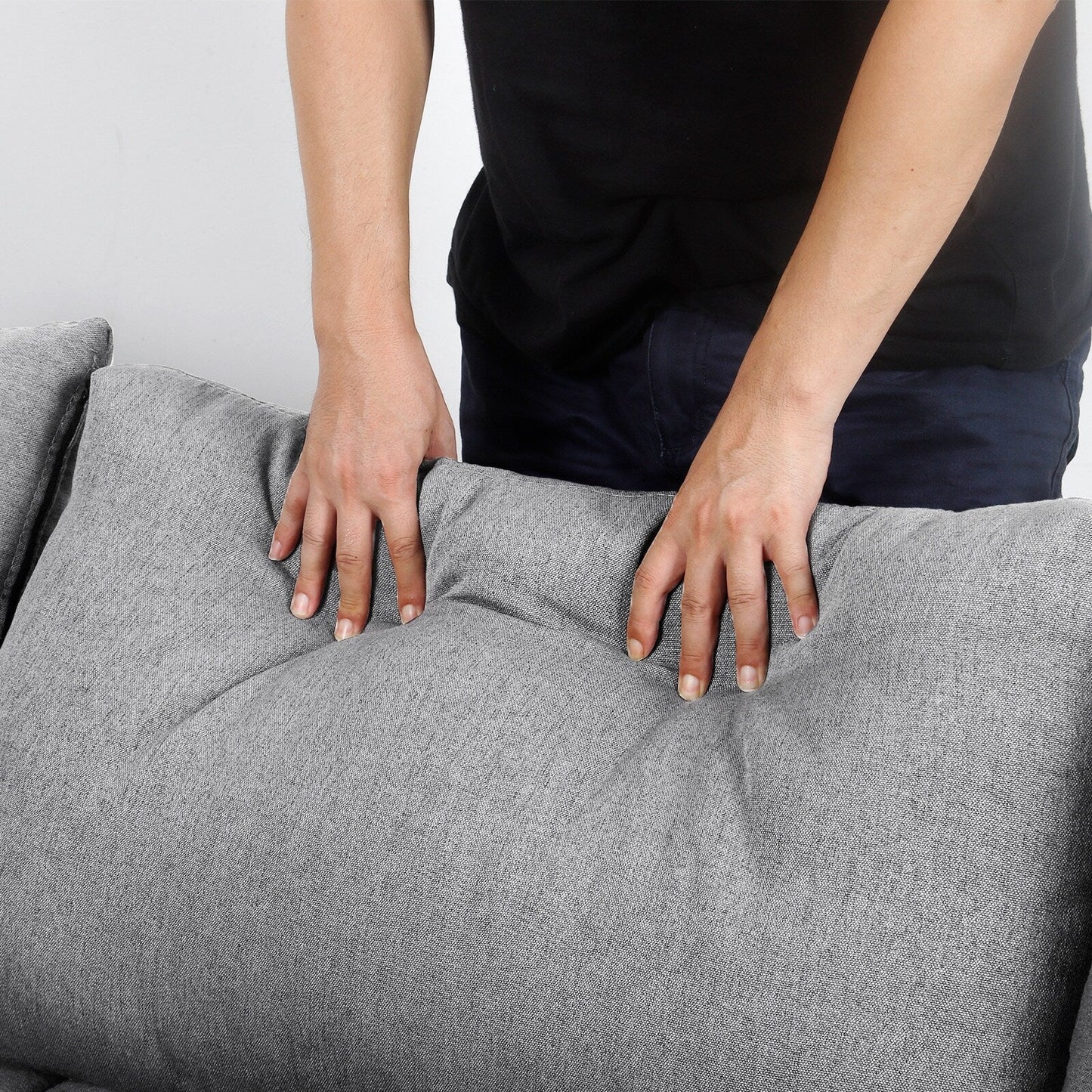 Canapé 3 places moderne en lin 65,55 $ avec structure en métal et coussins pour le salon