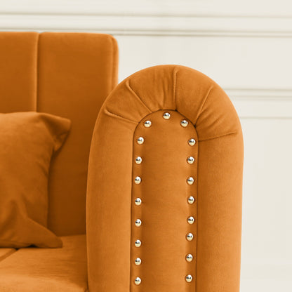 Canapé-lit gigogne 3 places 3 en 1 en mousse moderne 68 avec clous en cuivre et deux tiroirs