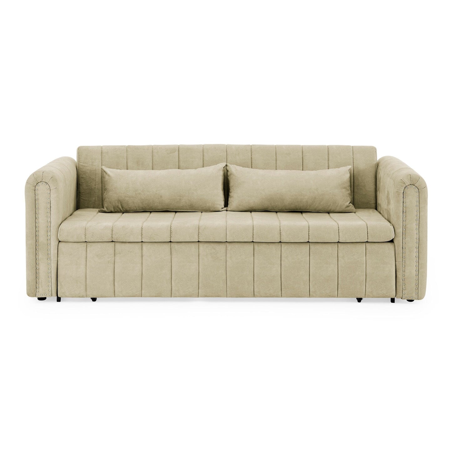 Canapé-lit gigogne 3 places 3 en 1 en mousse moderne 68 avec clous en cuivre et deux tiroirs