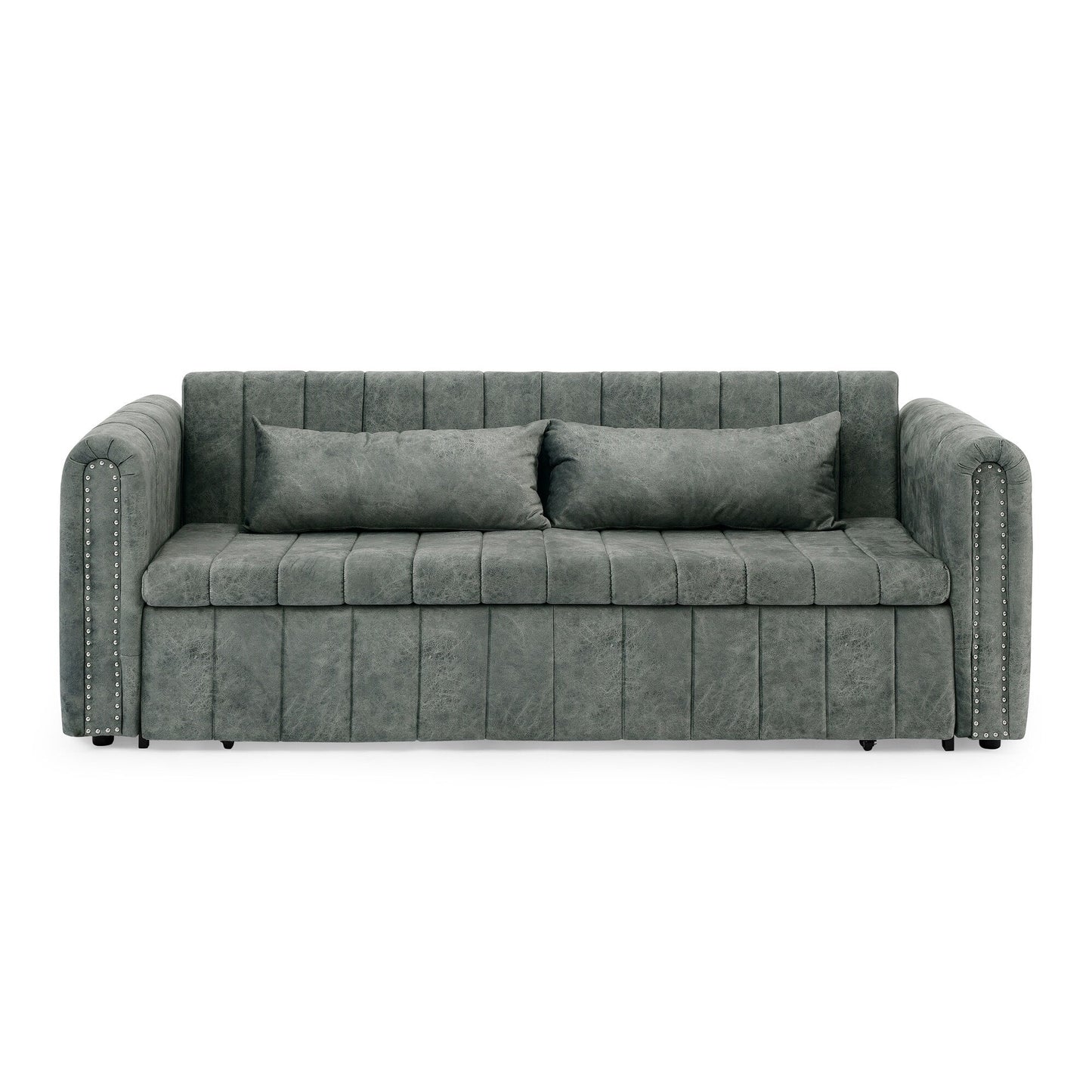 Canapé-lit gigogne 3 places 3 en 1 en mousse moderne 68 avec clous en cuivre et deux tiroirs