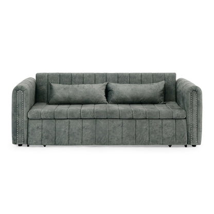 Canapé-lit gigogne 3 places 3 en 1 en mousse moderne 68 avec clous en cuivre et deux tiroirs