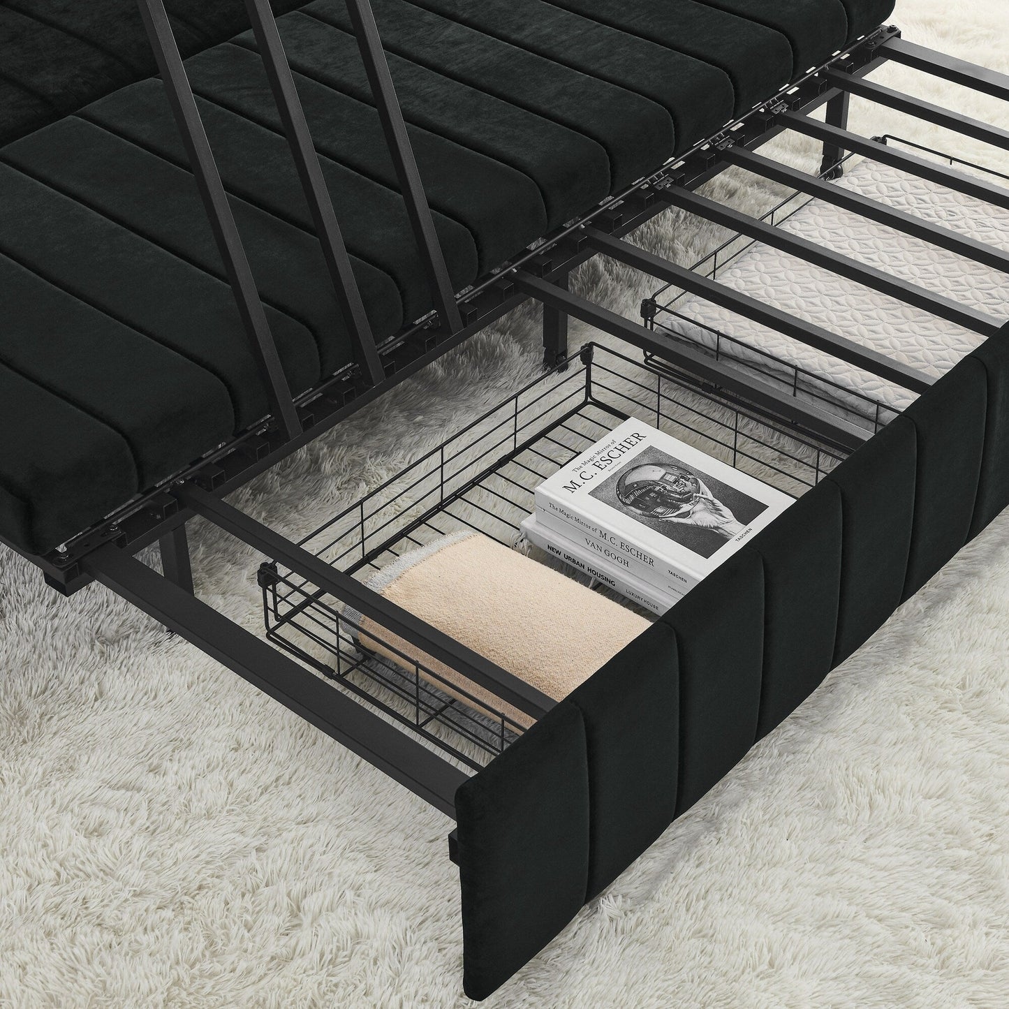 Canapé-lit gigogne 3 places 3 en 1 en mousse moderne 68 avec clous en cuivre et deux tiroirs