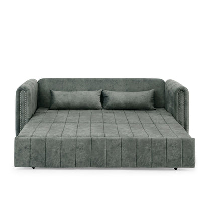 Canapé-lit gigogne 3 places 3 en 1 en mousse moderne 68 avec clous en cuivre et deux tiroirs