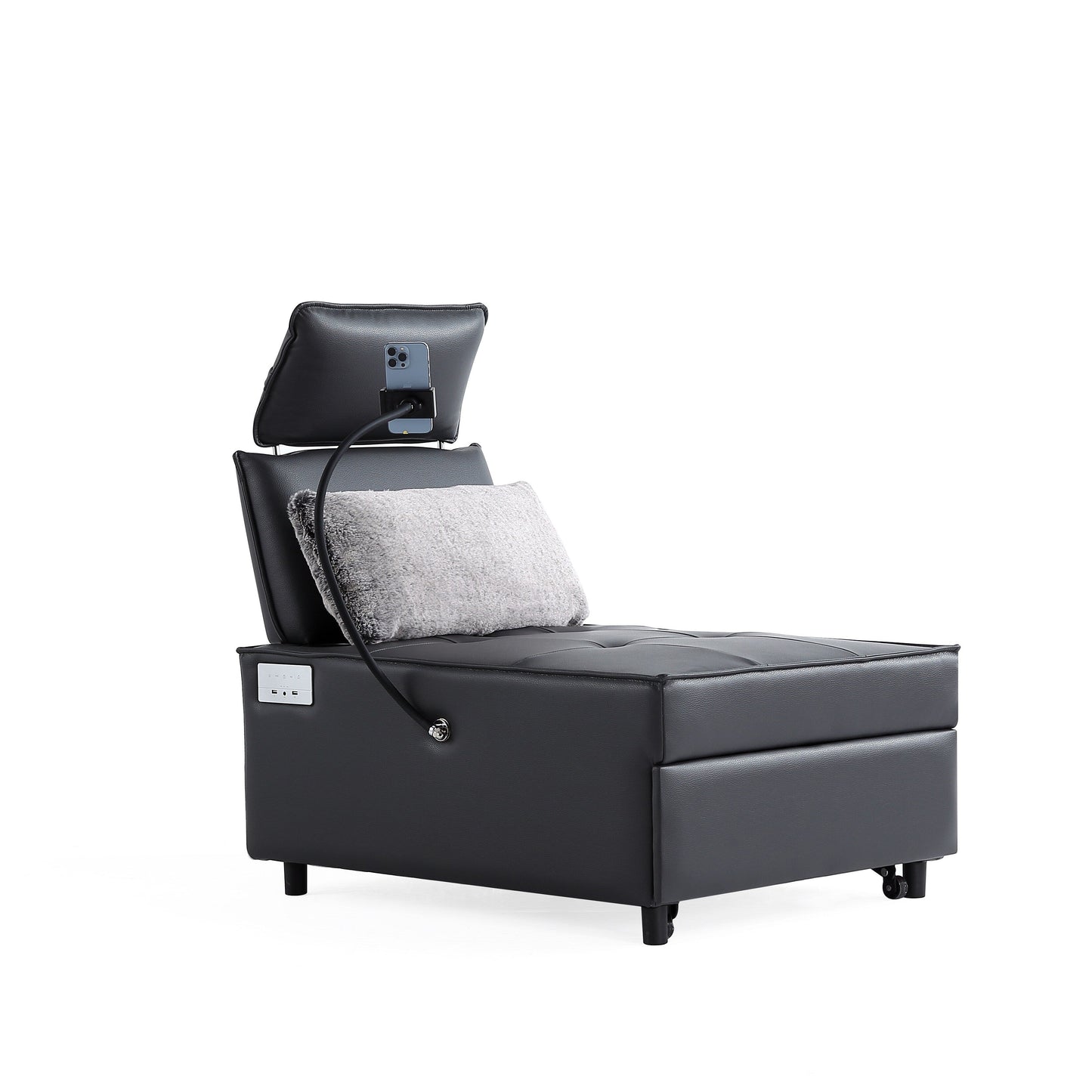 Canapé-lit Bluetooth 3 en 1 en cuir moderne 70.86 avec 2 ports USB et support pour téléphone