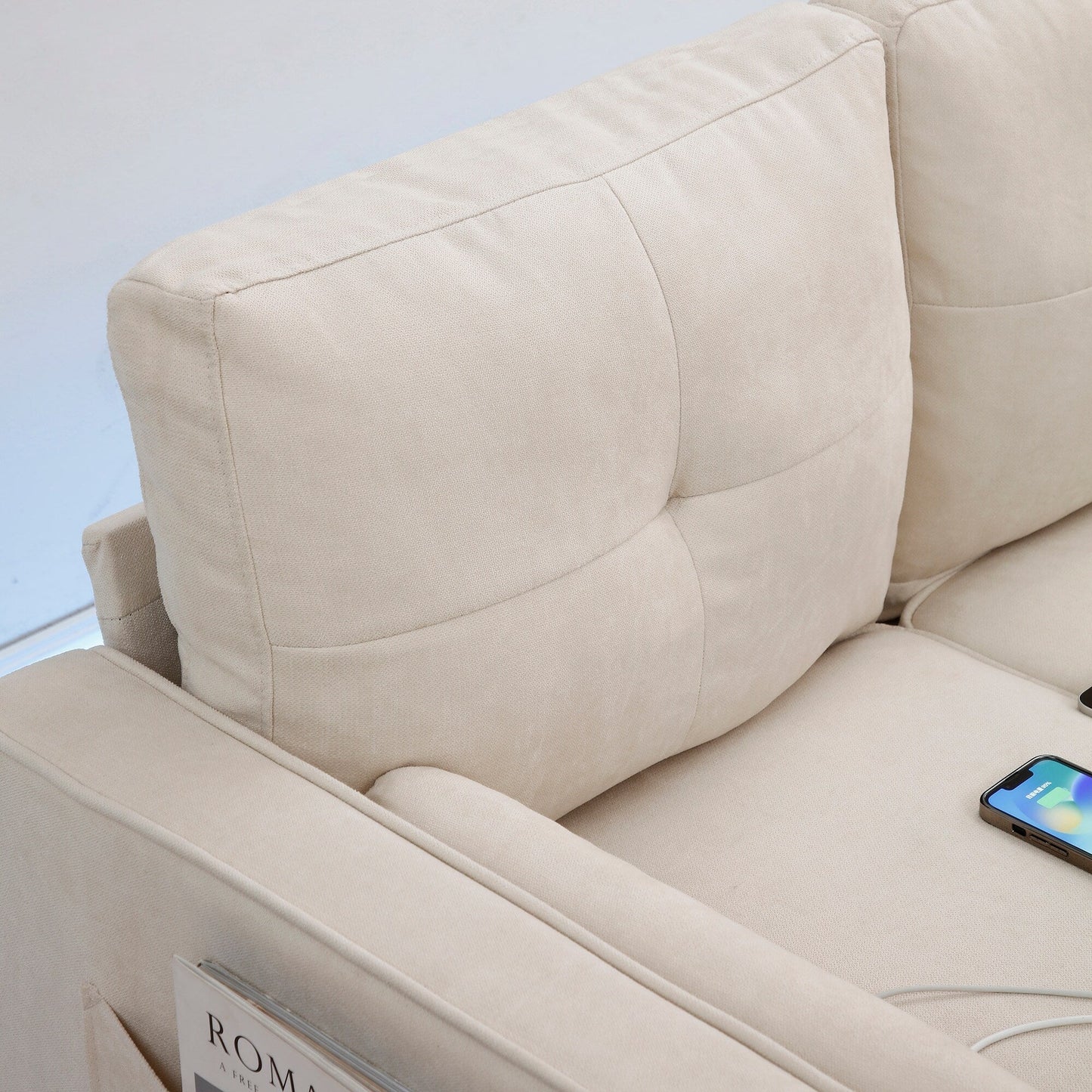 Canapé 3 places moderne en lin 75.2 avec lumières LED et 2 ports USB pour le salon