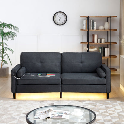 Canapé 3 places moderne en lin 75.2 avec lumières LED et 2 ports USB pour le salon