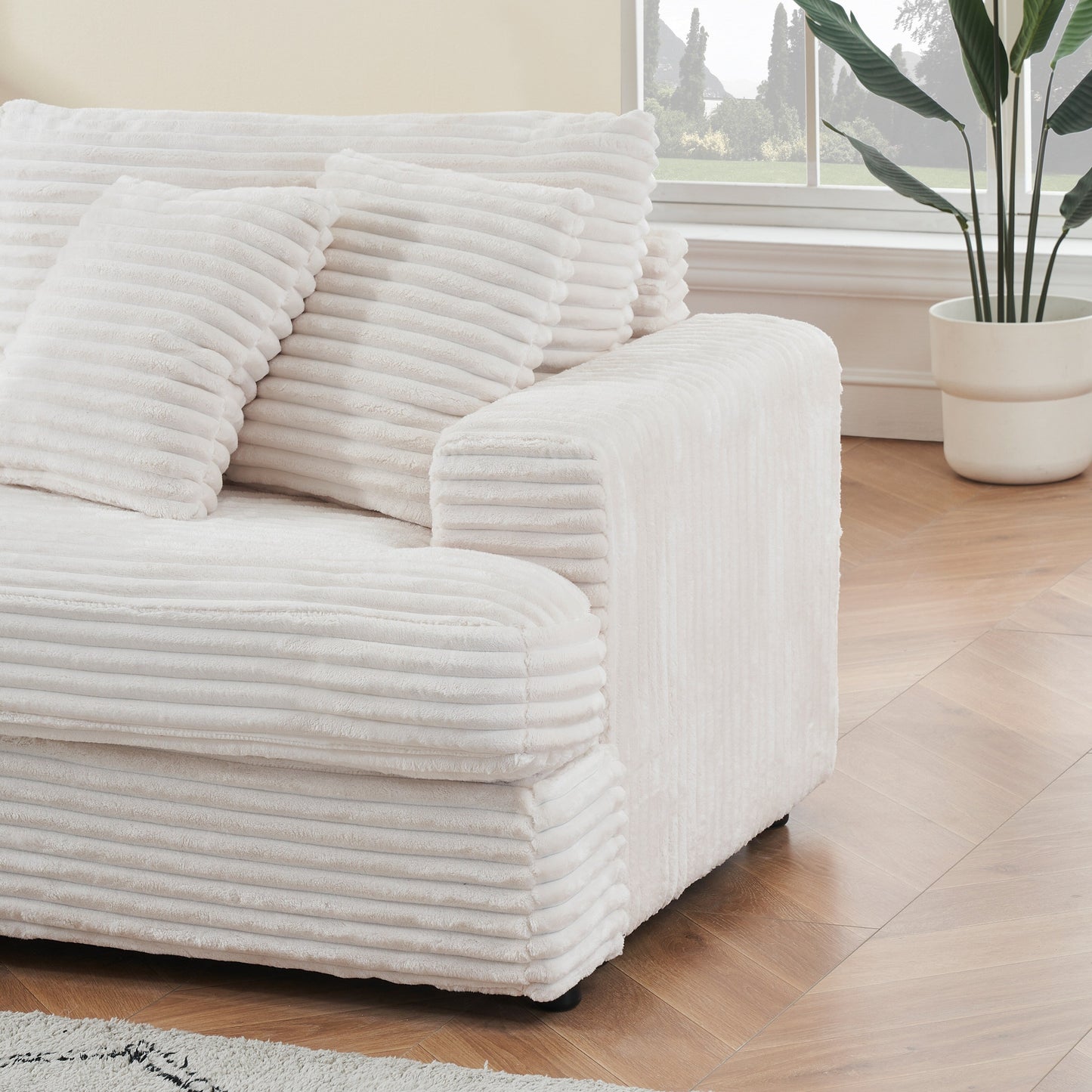 Canapé rembourré moderne 79.3, canapé 3 places en velours côtelé avec 4 coussins décoratifs pour salon et appartement