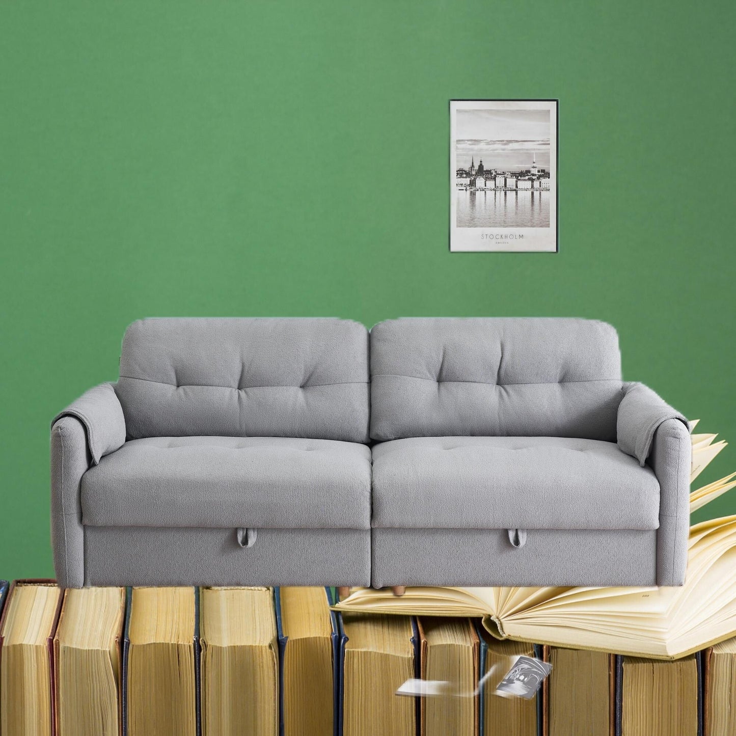 Canapé moderne en tissu Teddy de 201,5 cm avec rembourrage en éponge douce, idéal pour le salon ou le bureau.