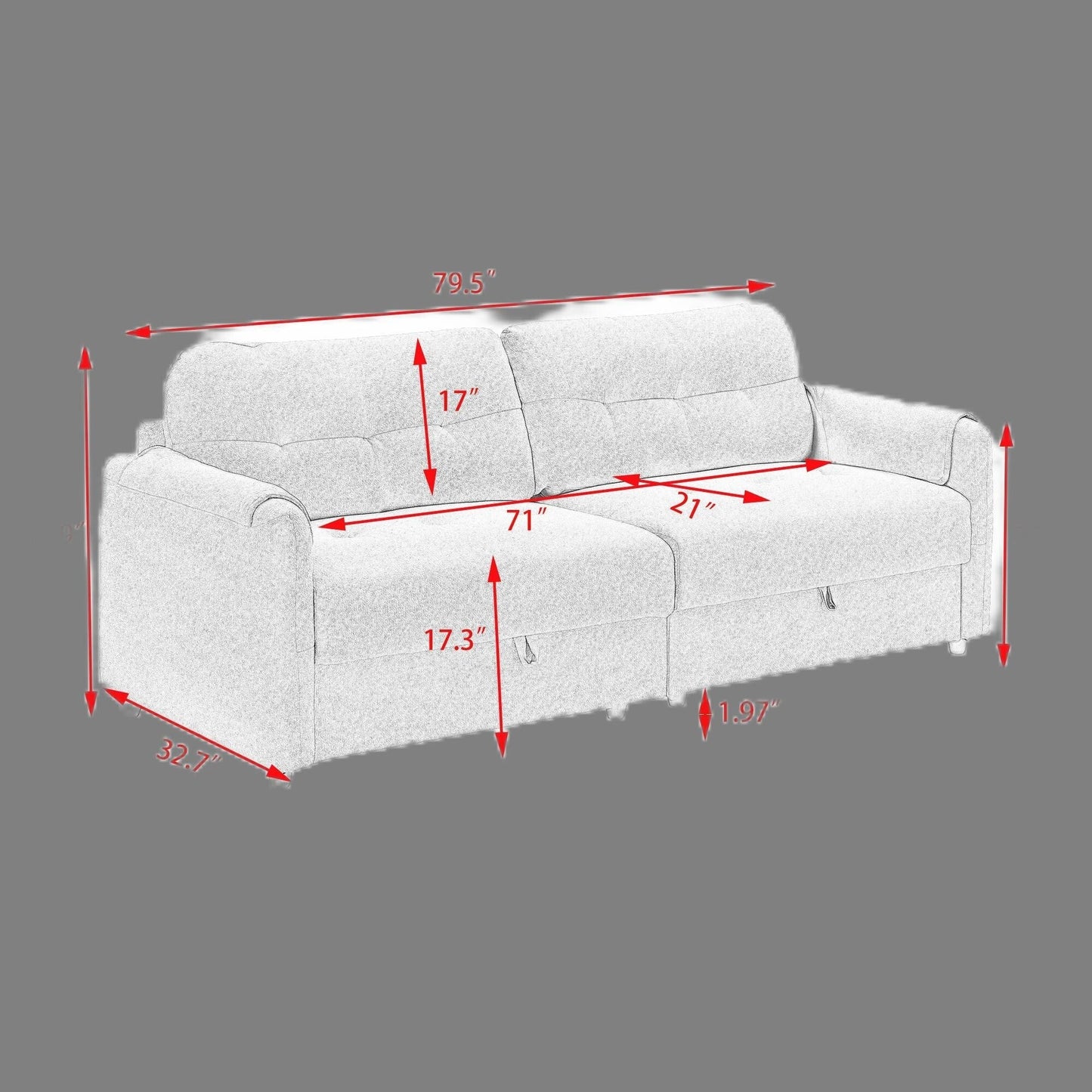 Canapé moderne en tissu Teddy de 201,5 cm avec rembourrage en éponge douce, idéal pour le salon ou le bureau.