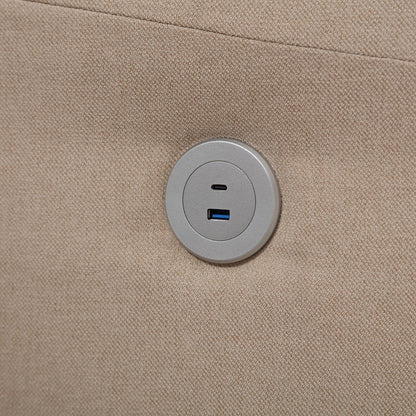 Canapé 3 places moderne capitonné en lin 79 boutons avec 2 ports USB et pieds carrés en plastique massif