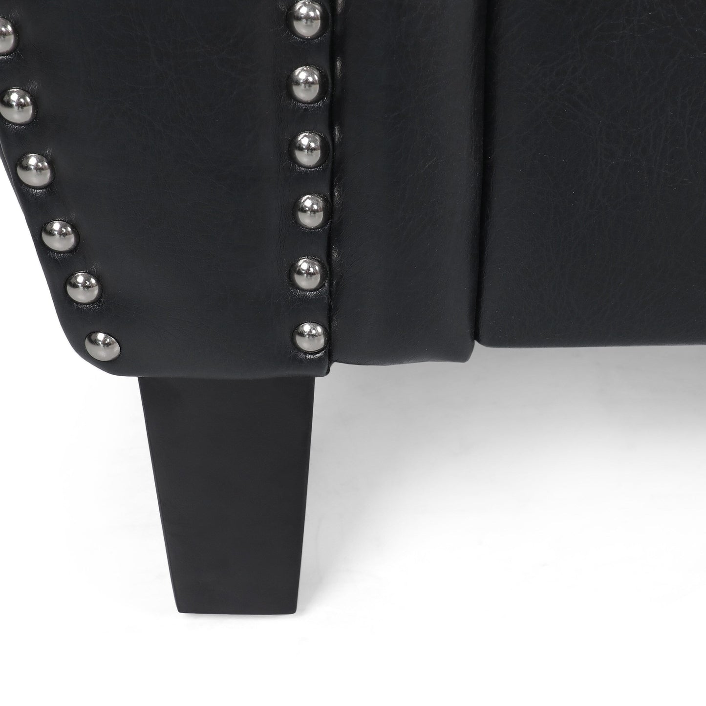 Canapé 3 places moderne en similicuir des années 80 avec pieds en bois de bouleau et clous décoratifs pour le salon