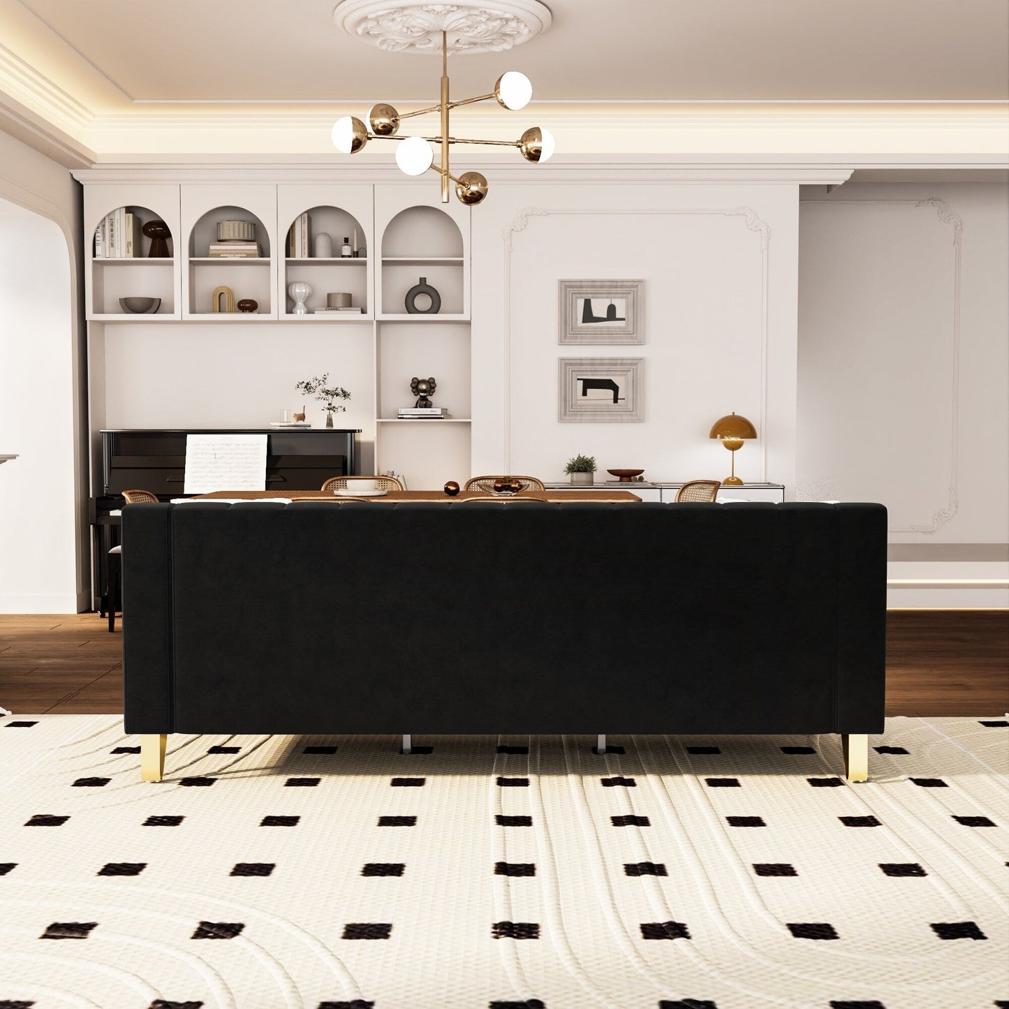 Canapé 3 places moderne en velours 81,89 $ avec touches dorées et coussins moelleux pour le salon