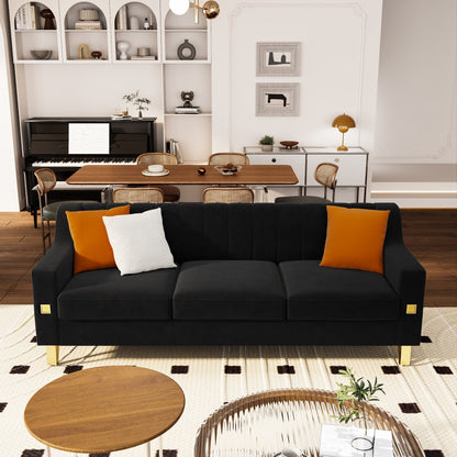 Canapé 3 places moderne en velours 81,89 $ avec touches dorées et coussins moelleux pour le salon