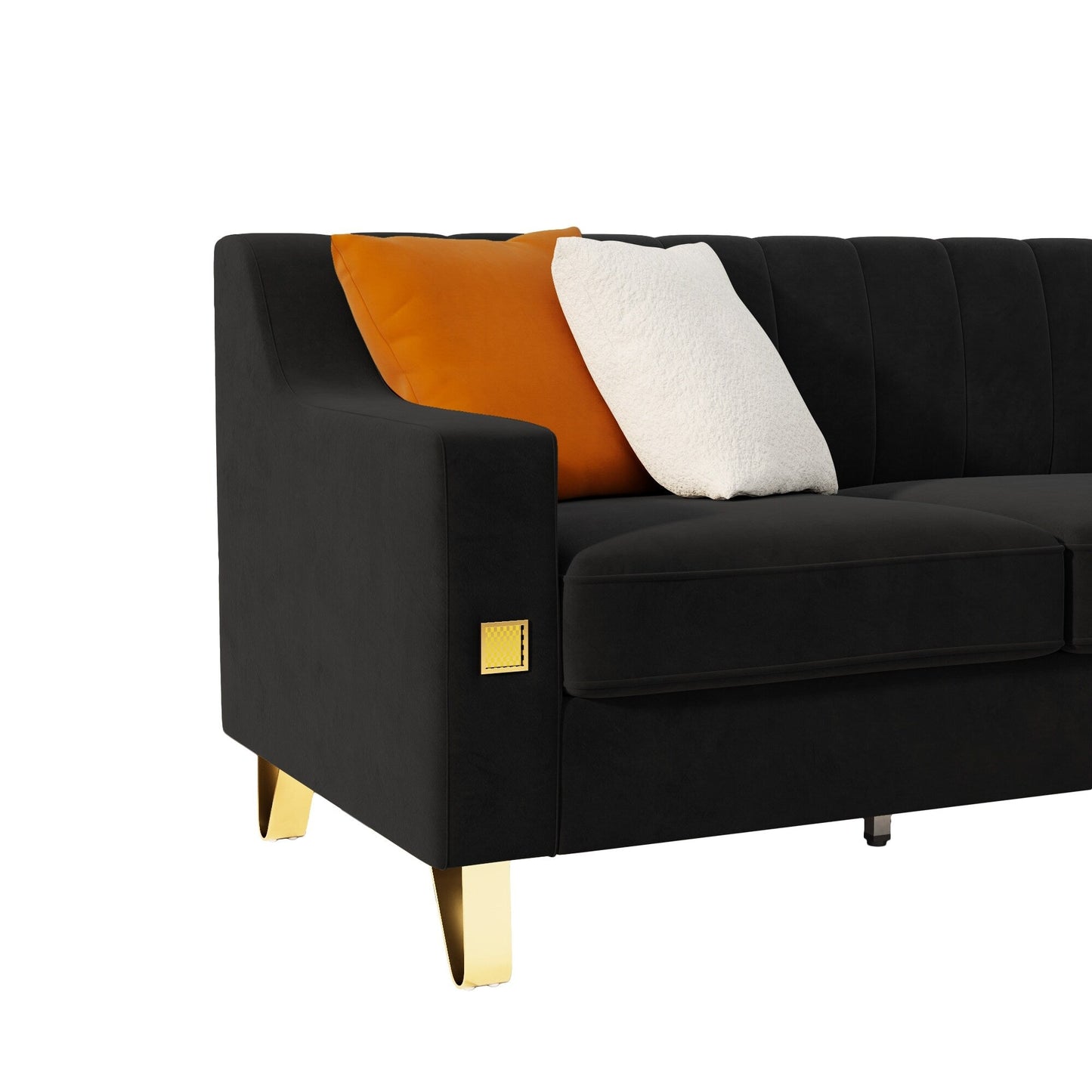 Canapé 3 places moderne en velours 81,89 $ avec touches dorées et coussins moelleux pour le salon