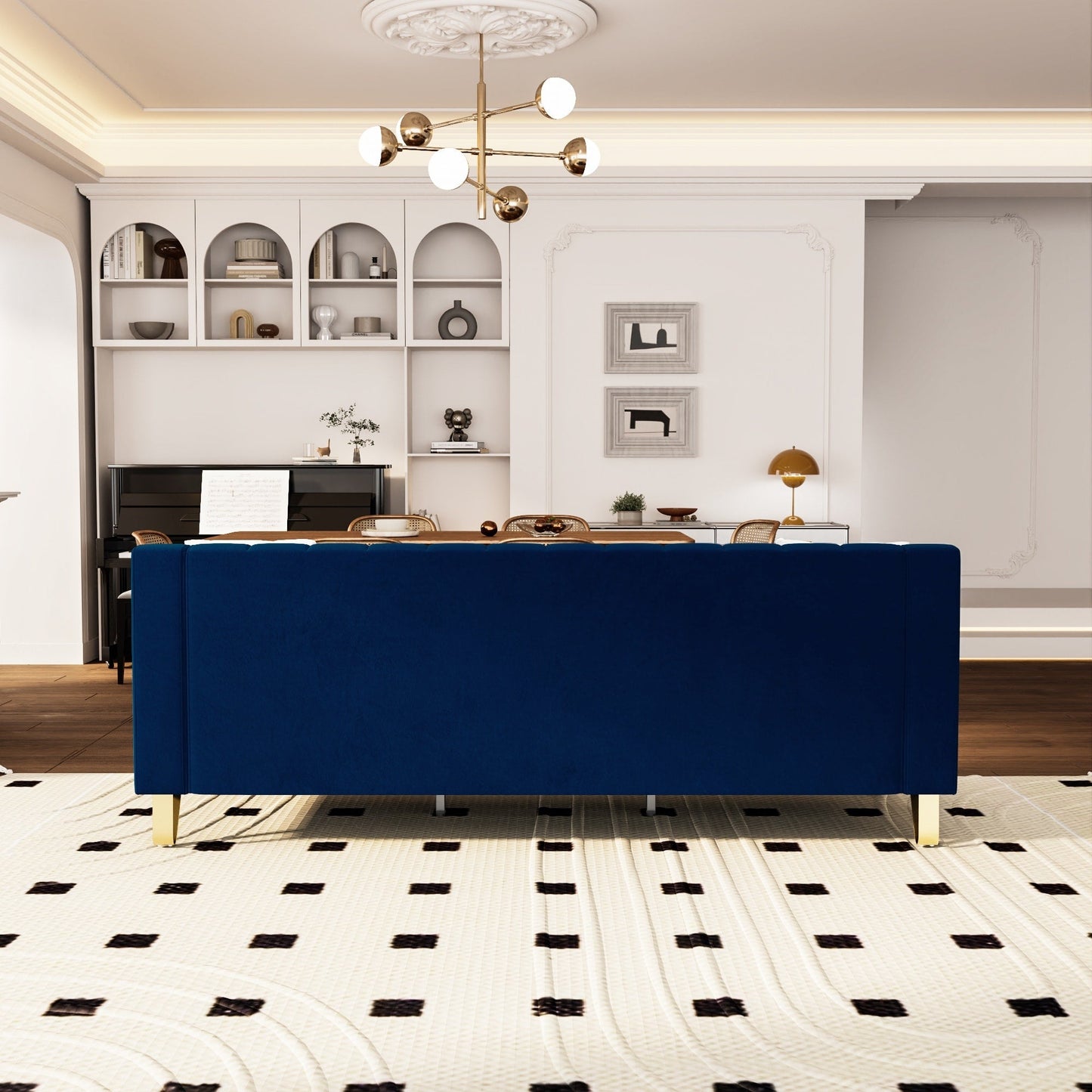 Canapé 3 places moderne en velours 81,89 $ avec touches dorées et coussins moelleux pour le salon