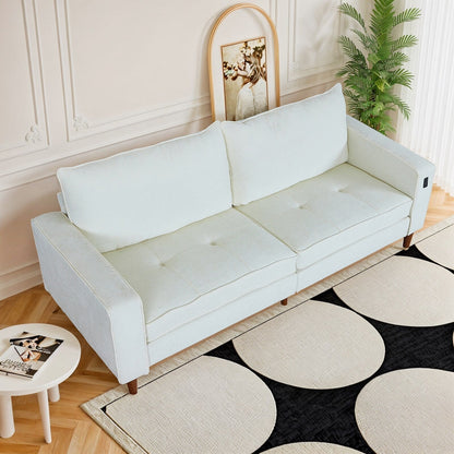 Canapé causeuse rectangulaire moderne de 82 po avec accoudoirs carrés et revêtement en chenille, avec ports USB