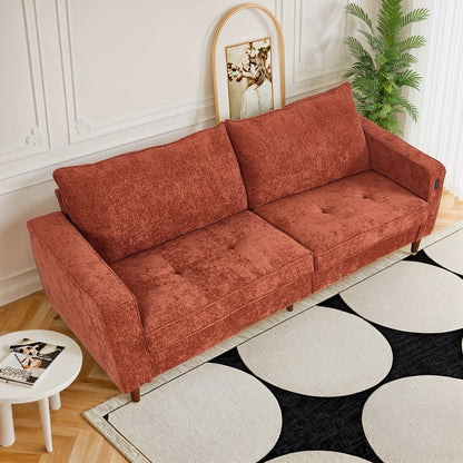 Canapé causeuse rectangulaire moderne de 82 po avec accoudoirs carrés et revêtement en chenille, avec ports USB