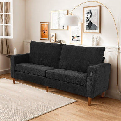 Canapé causeuse rectangulaire moderne de 82 po avec accoudoirs carrés et revêtement en chenille, avec ports USB