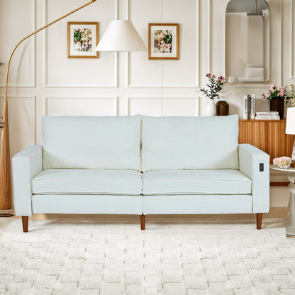 Canapé causeuse rectangulaire moderne de 82 po avec accoudoirs carrés et revêtement en chenille, avec ports USB