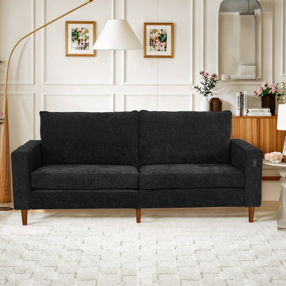 Canapé causeuse rectangulaire moderne de 82 po avec accoudoirs carrés et revêtement en chenille, avec ports USB