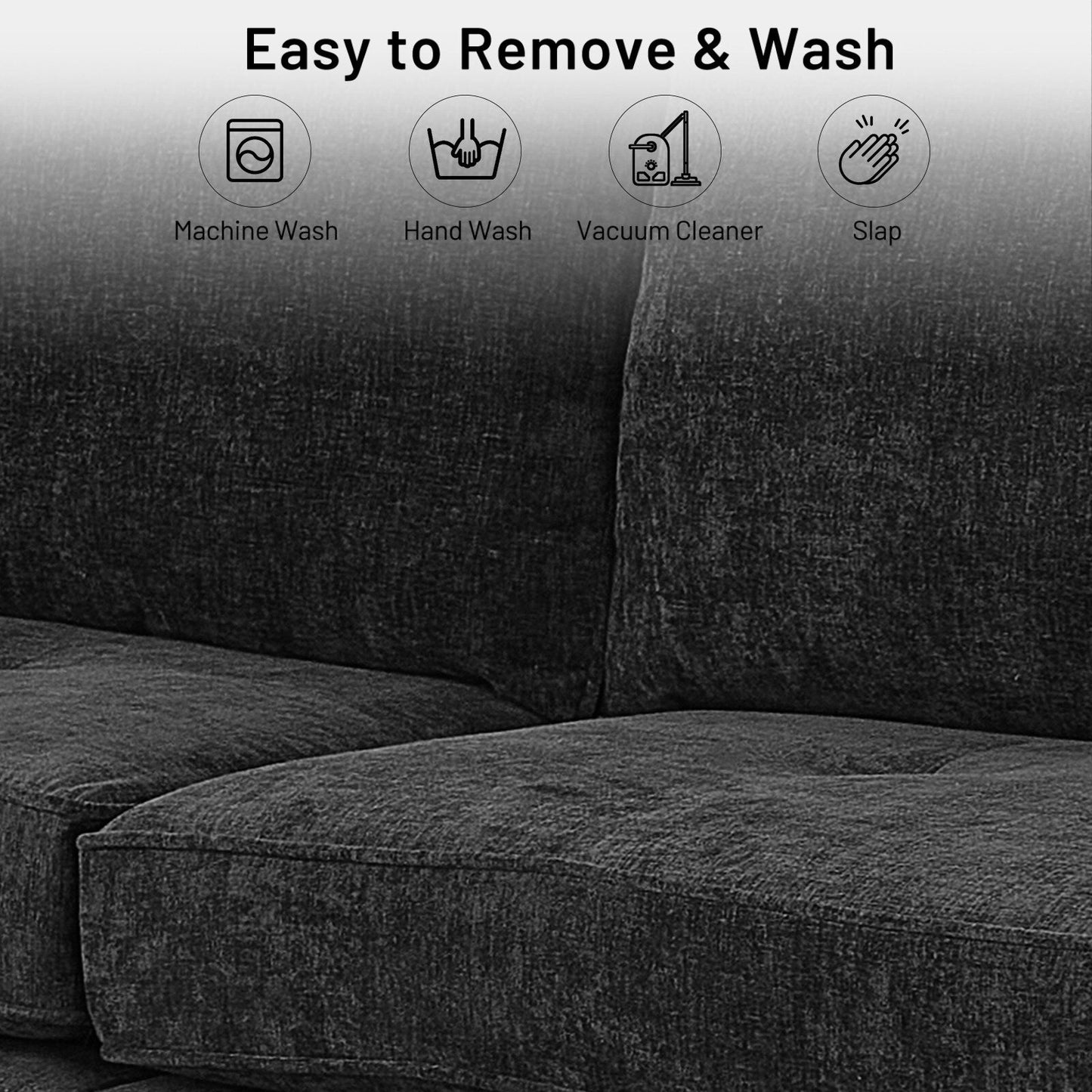 Canapé causeuse rectangulaire moderne de 82 po avec accoudoirs carrés et revêtement en chenille, avec ports USB