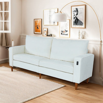 Canapé causeuse rectangulaire moderne de 82 po avec accoudoirs carrés et revêtement en chenille, avec ports USB