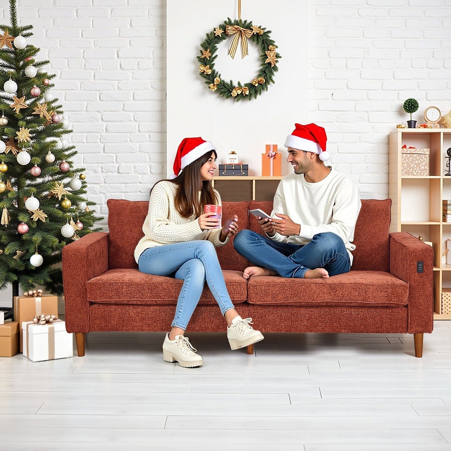 Canapé causeuse moderne rembourré en chenille 82,68 avec ports USB pour espace de vie