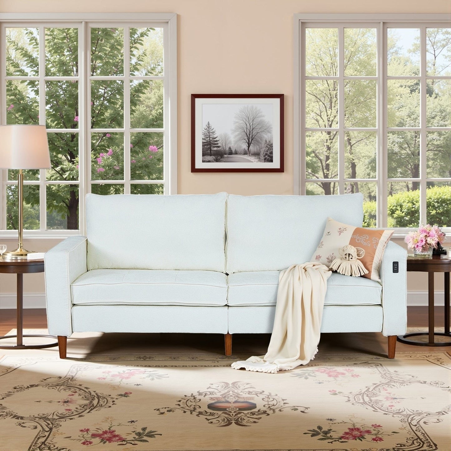 Canapé causeuse moderne rembourré en chenille 82,68 avec ports USB pour espace de vie