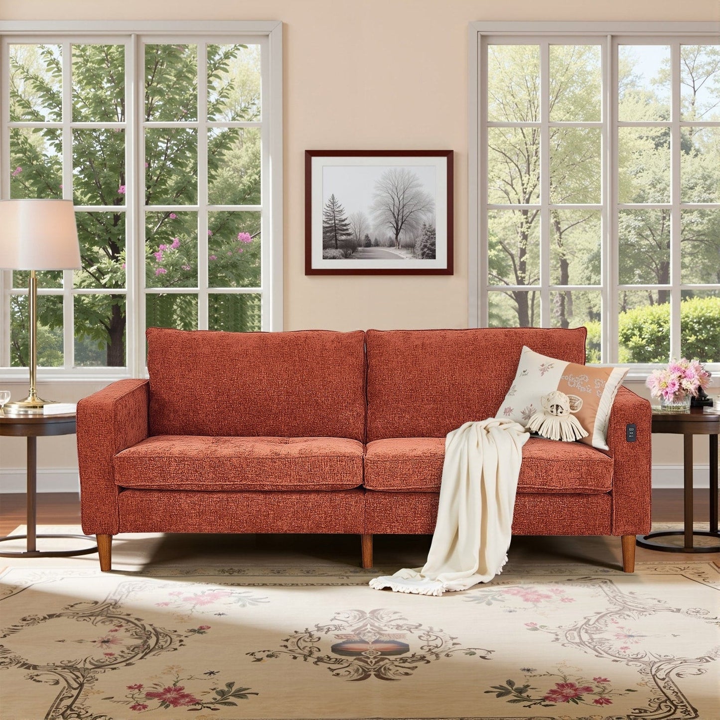 Canapé causeuse moderne rembourré en chenille 82,68 avec ports USB pour espace de vie