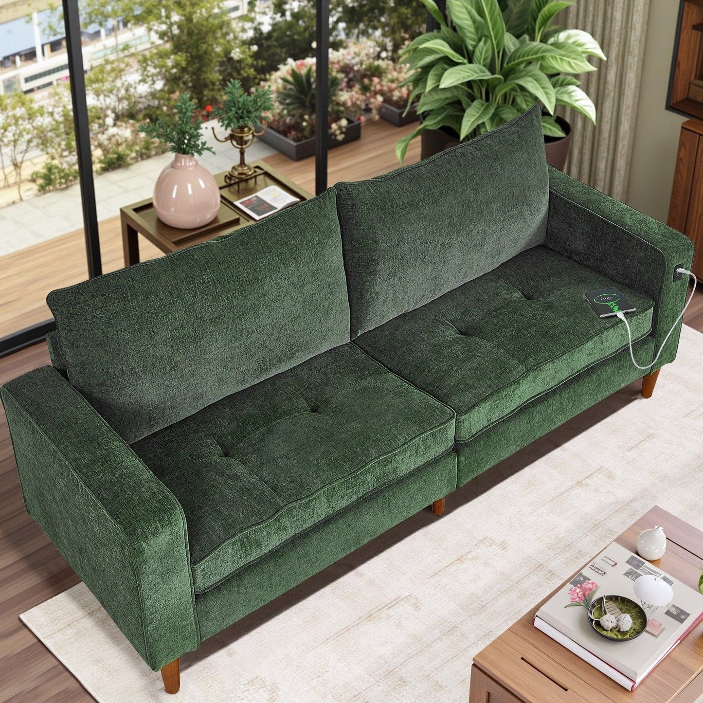 Canapé causeuse moderne rembourré en chenille 82,68 avec ports USB pour espace de vie