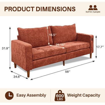 Canapé causeuse moderne rembourré en chenille 82,68 avec ports USB pour espace de vie